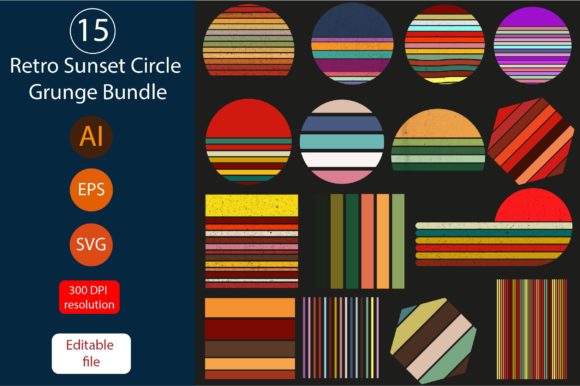 Retro Sunset Bundle 15 Circle Design