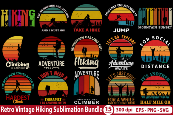 Retro Vintage Hiking Sublimation Bundle