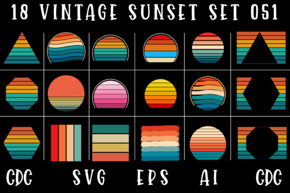 Retro Vintage Sunset Circle Graphic Set